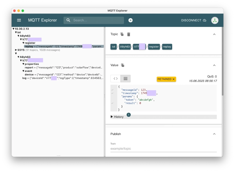 Bild: MQTT Explorer - SolarFlow sendet Nachrichten