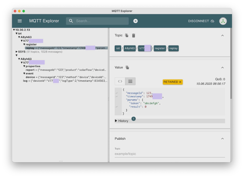 Bild: MQTT Explorer - SolarFlow sendet Nachrichten